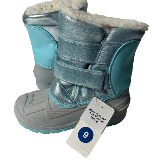 Cat & Jack Girls Blue Snow Boots Faux Fur Size 10 Toddlers - Picture 4 of 7